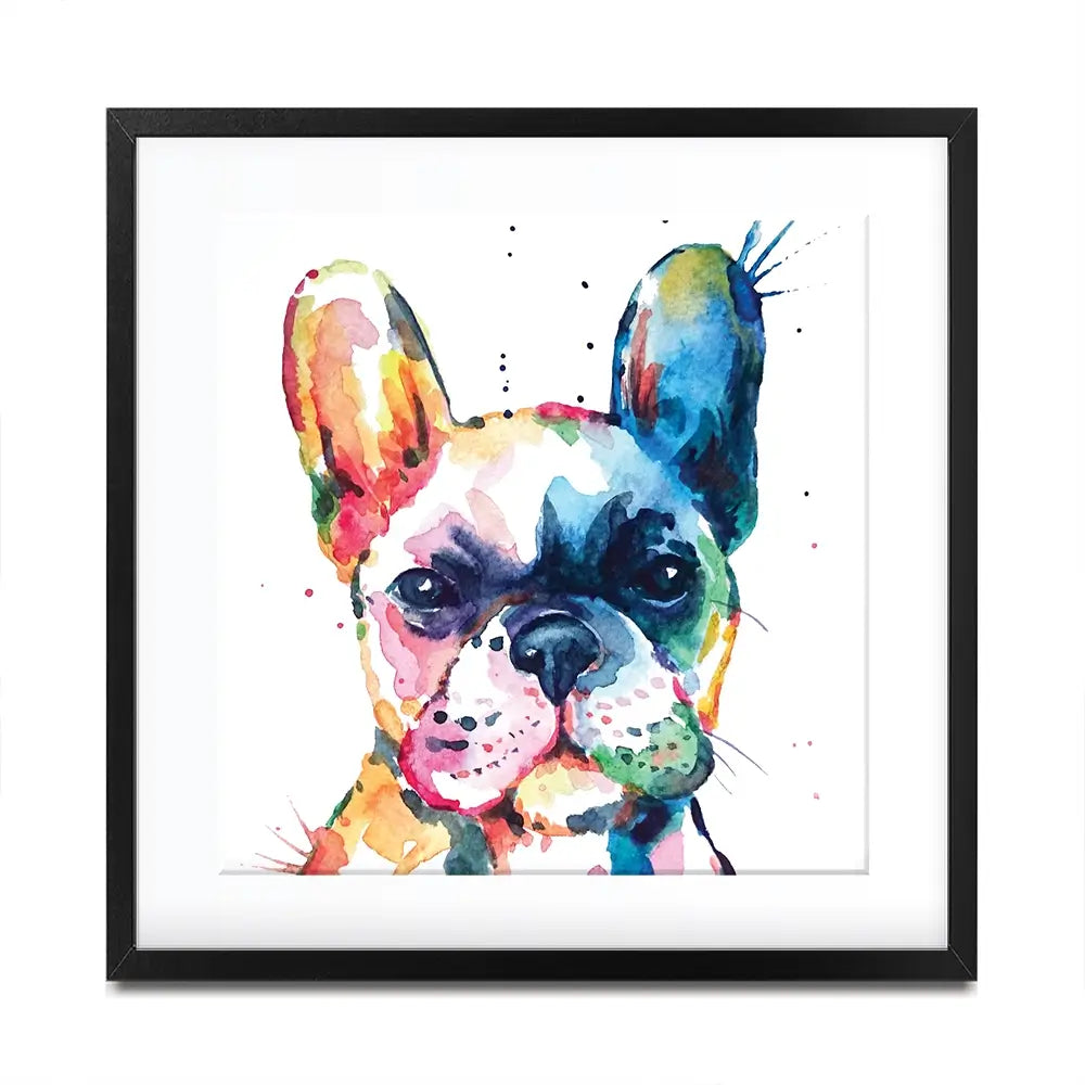 Watercolour Frenchie Square Framed Art Print Watercolour Frenchie Square Framed Art Print wall art product Art Print Shop