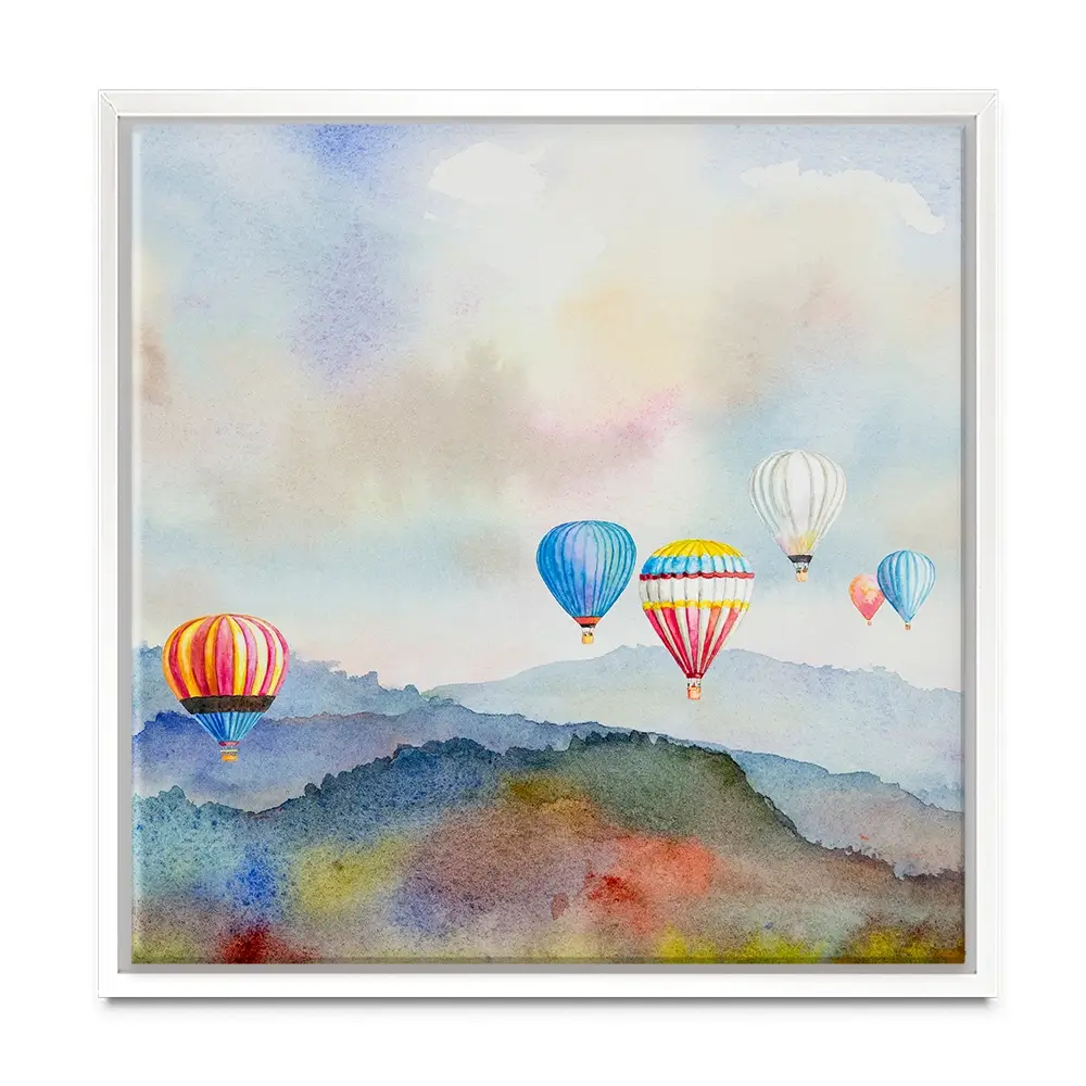 Watercolour Hot Air Balloons Square Canvas Print Watercolour Hot Air Balloons Square Canvas Print wall art product Painterstock / Shutterstock