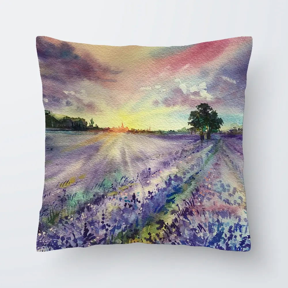 Watercolour Lavender Field Cushion Watercolour Lavender Field Cushion wall art product EL_Art / Shutterstock