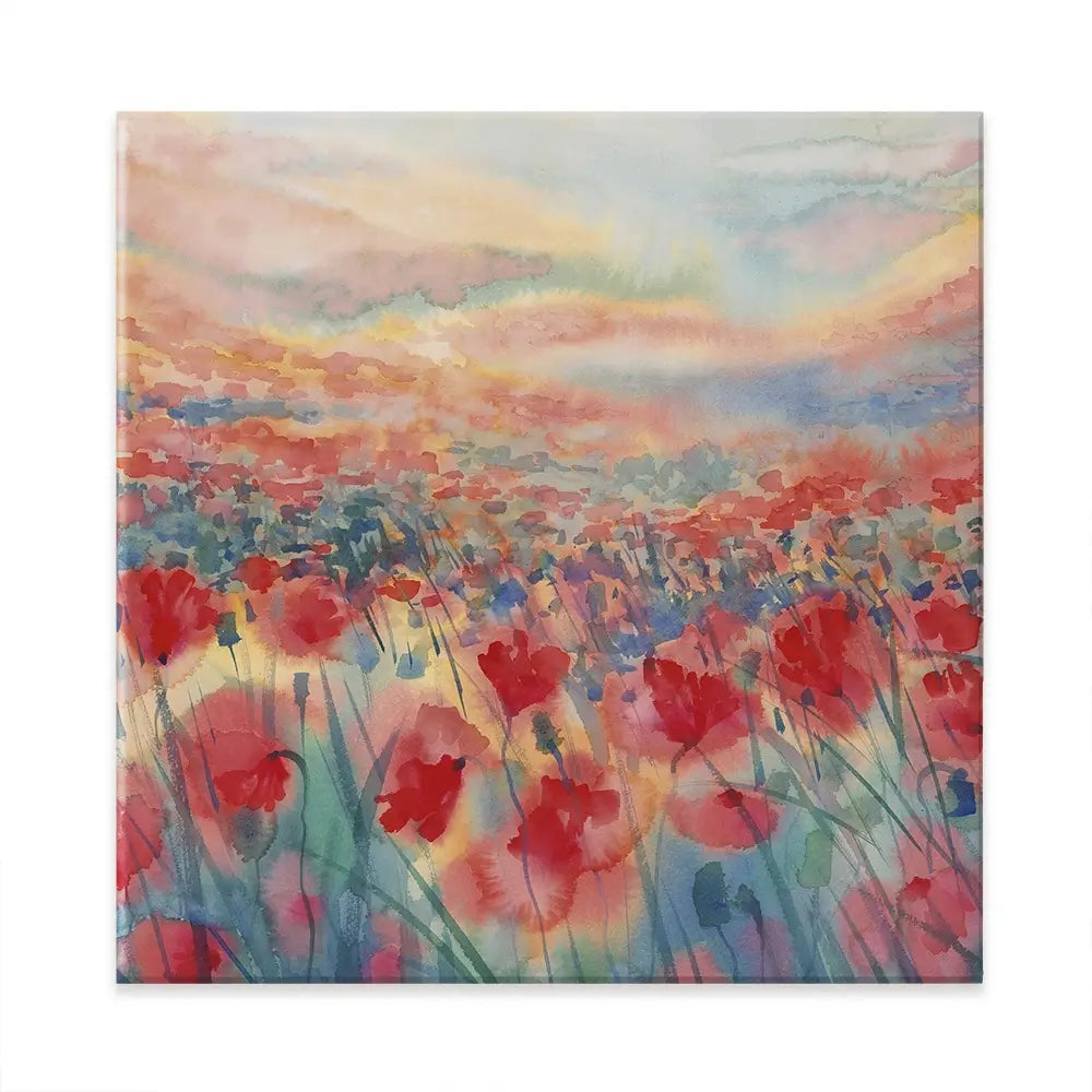 Watercolour Poppy Field Square Canvas Print Watercolour Poppy Field Square Canvas Print wall art product Egle Lipeikaite / Shutterstock