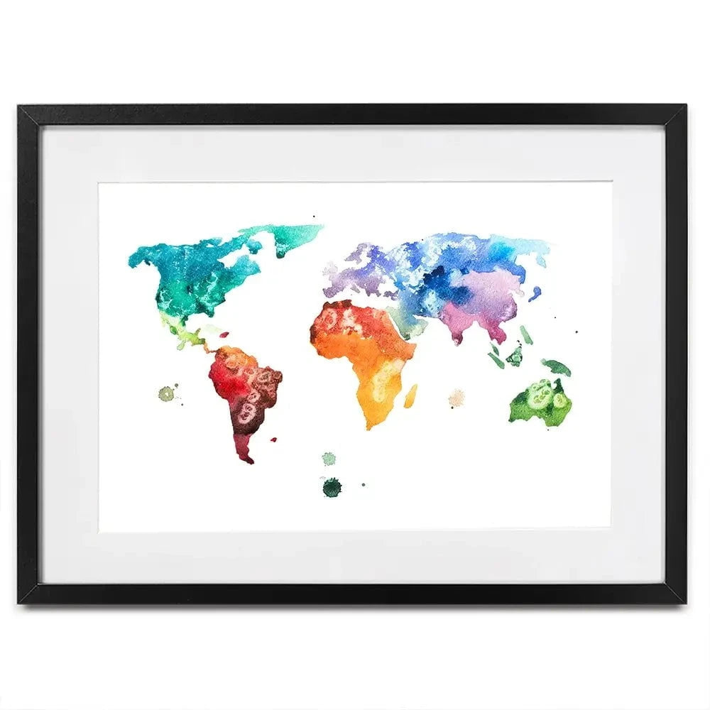 Watercolour World Map Framed Art Print Watercolour World Map Framed Art Print wall art product Undrey / Shutterstock