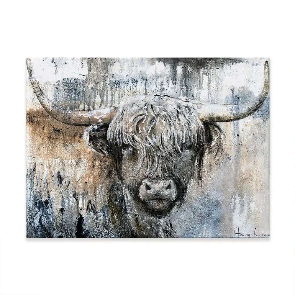 Weathered Highland Cow Canvas Print Weathered Highland Cow Canvas Print | Weathered Highland Cow Artwork wall art product Studio Paint-Ing