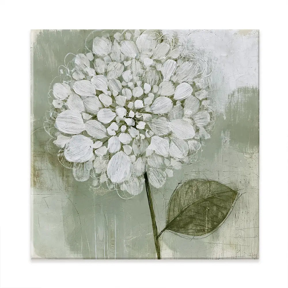White Dahlia On Sage Square Canvas Print White Dahlia On Sage Square Canvas Print wall art product Chromatic Storm Studio