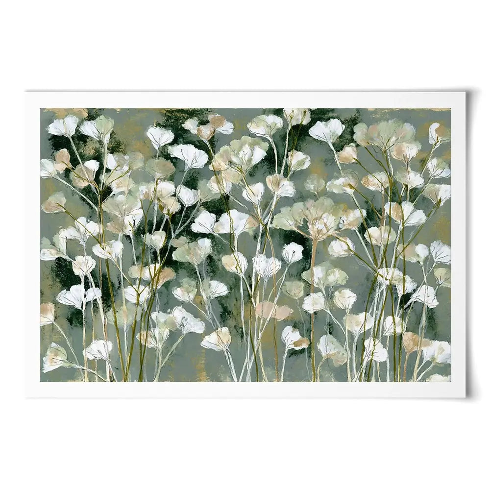 White Field Flowers On Sage Art Print White Field Flowers On Sage Art Print wall art product Chromatic Storm Studio