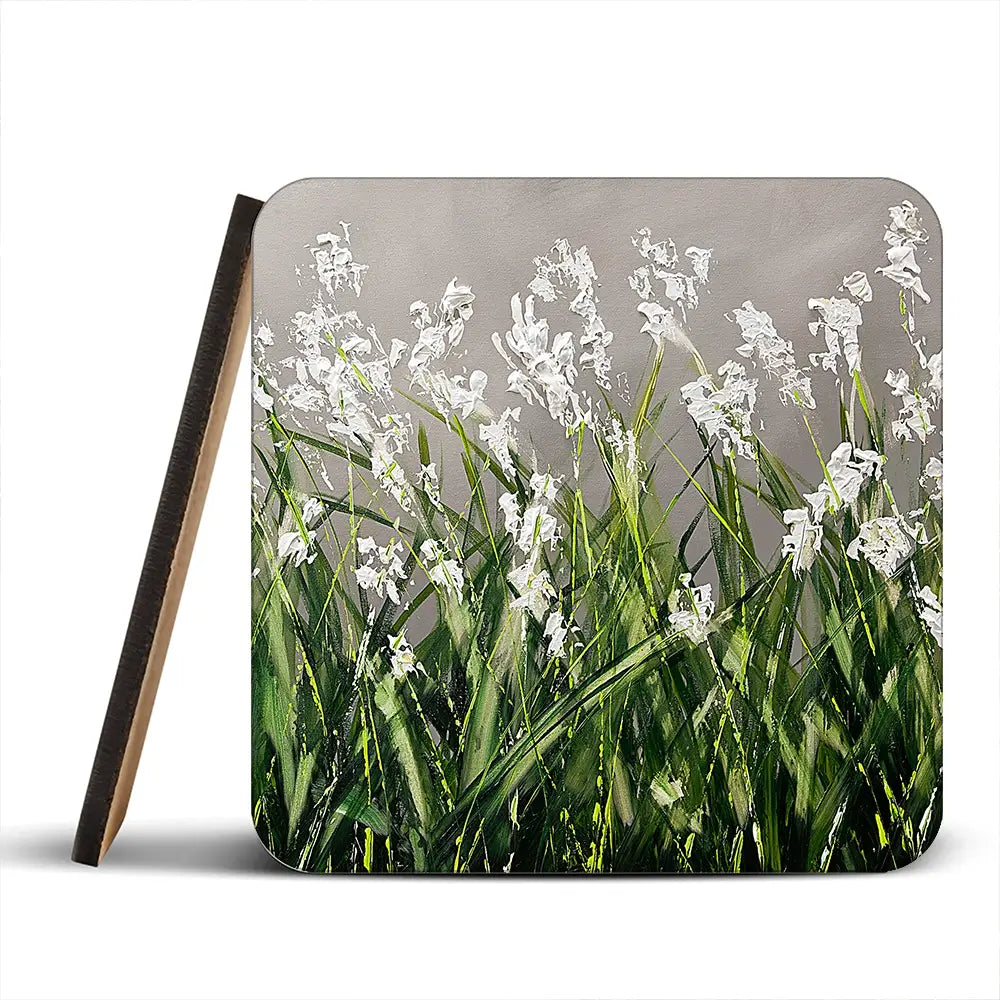 White Flowers Green Stems Coaster Set White Flowers Green Stems Coaster Set wall art product Osnat Tzadok