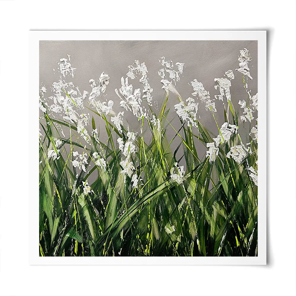 White Flowers Green Stems Square Art Print White Flowers Green Stems Square Art Print wall art product Osnat Tzadok
