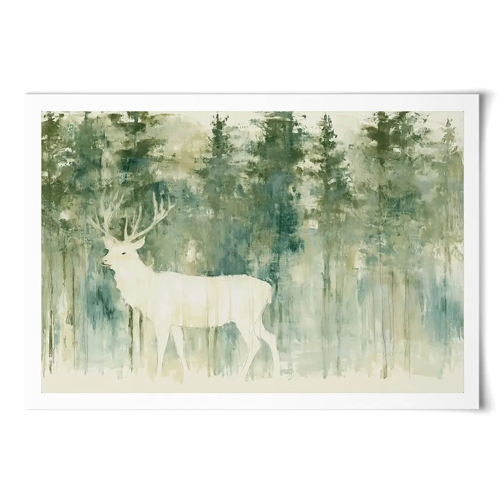 White Stag In Forest Art Print White Stag In Forest Art Print wall art product Chromatic Storm Studio