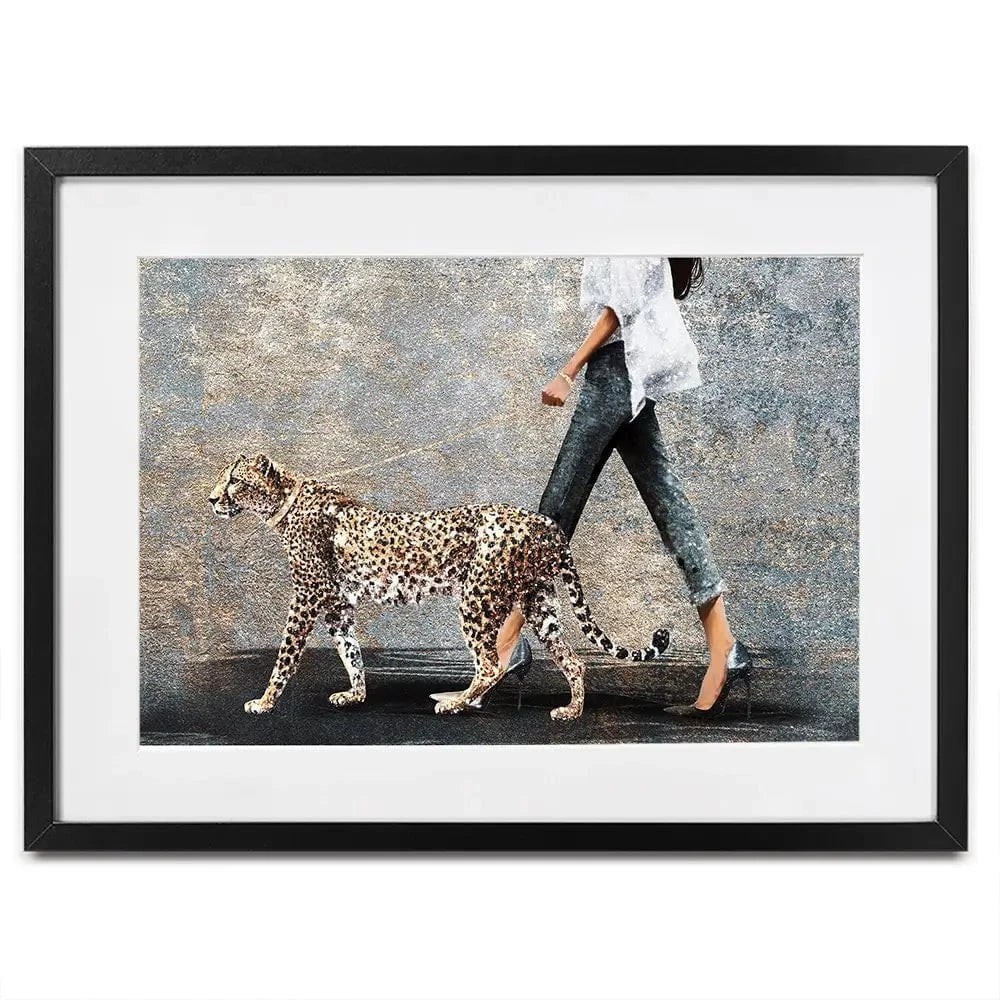 Woman With Leopard Framed Art Print Woman With Leopard Framed Art Print wall art product Svetlana Aleynikova