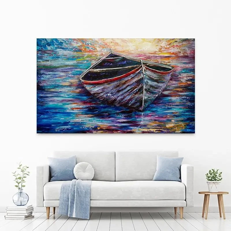 Wooden Boat At Sunrise Canvas Print Wooden Boat At Sunrise Canvas Print wall art product Lena Owens - Independent