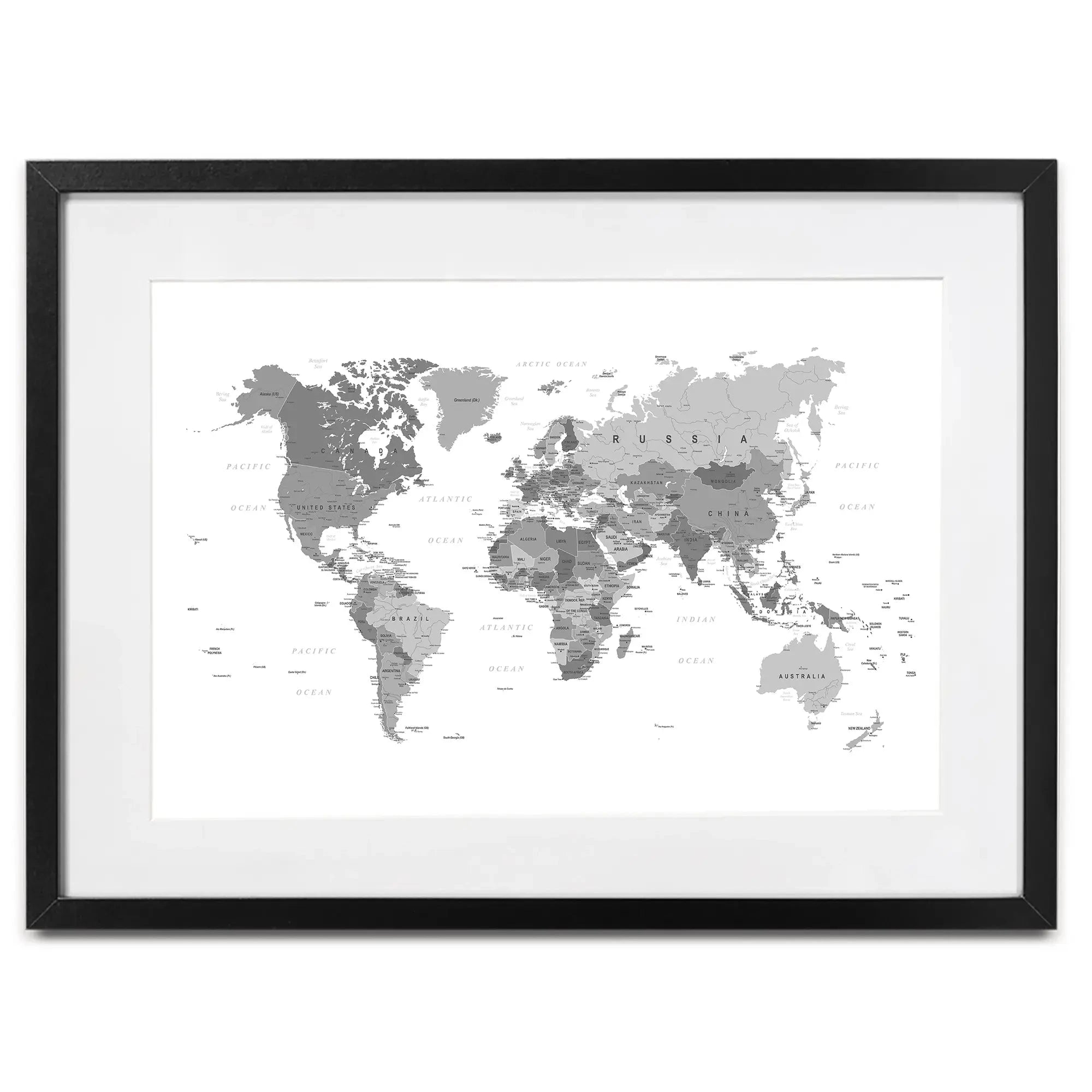 World Map Black & White Framed Art Print World Map Black & White Framed Art Print | World Map Black & White Art wall art product H Goossens