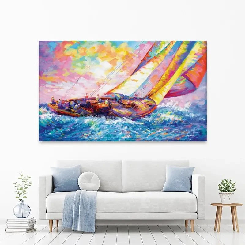 Yacht Sailing In A Race Canvas Print Yacht Sailing In A Race Canvas Print wall art product Leon Devenice