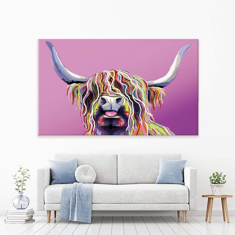Cheeky Pink Highland Cow Canvas Print wall art product Independent