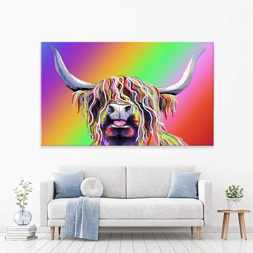 Cheeky Rainbow Cow Canvas Print wall art product Independent