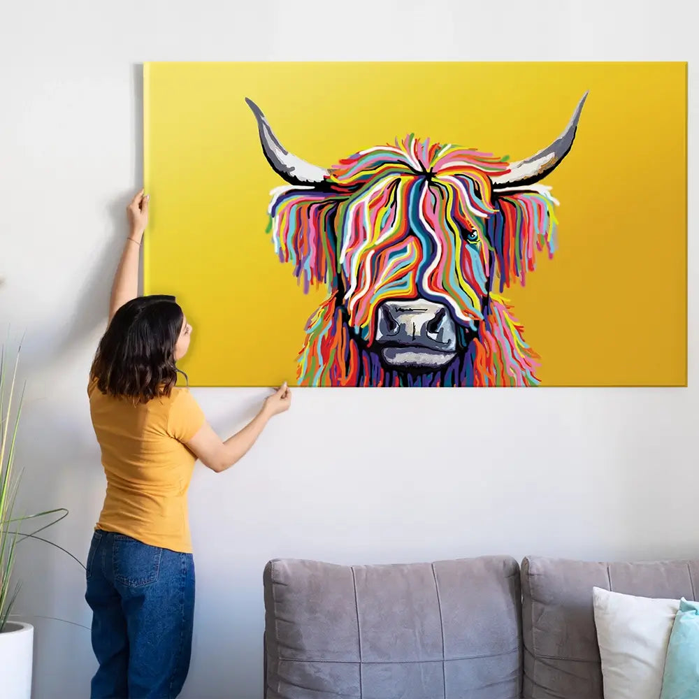 Highland Cow Yellow Oversized Canvas Print