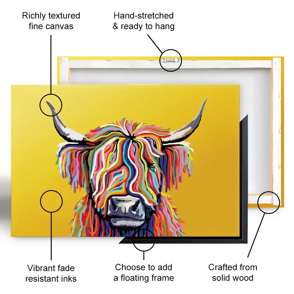 Highland Cow Yellow Oversized Canvas Print
