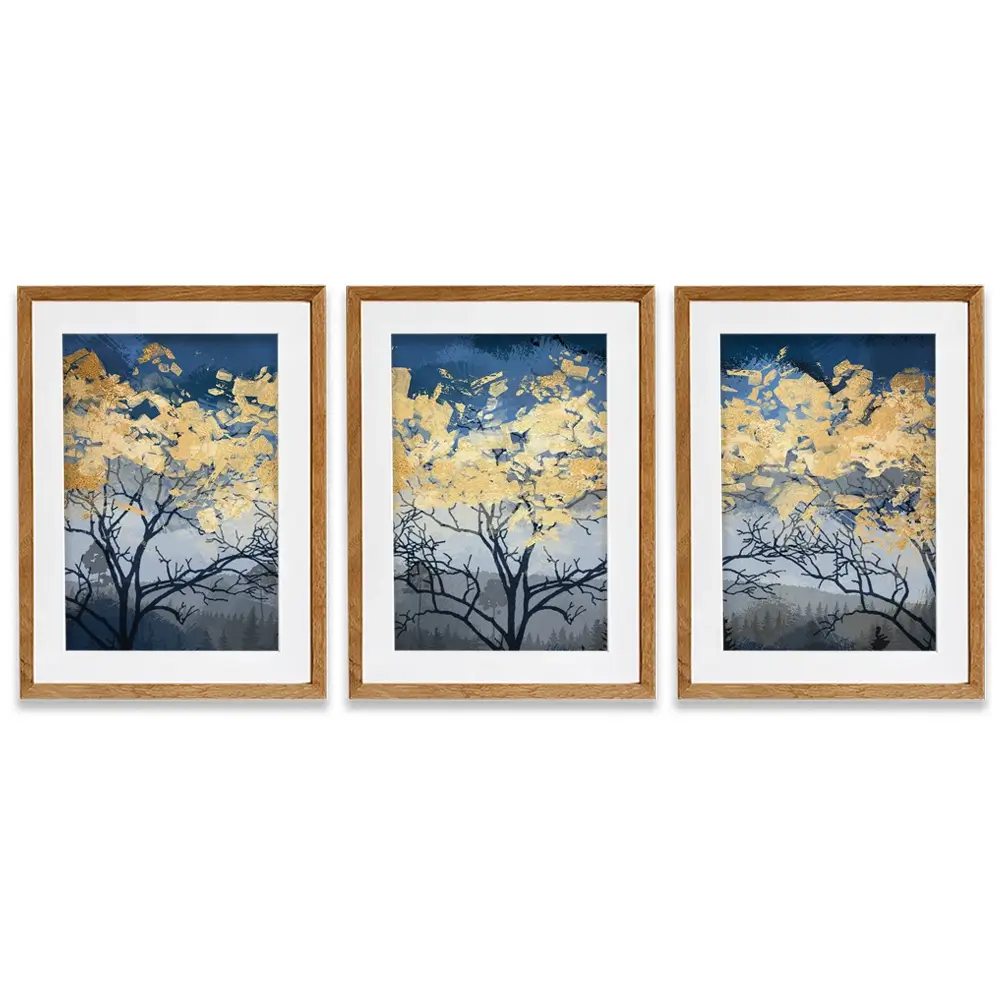 Golden Trees Framed Art Print Trio Golden Trees Framed Art Print Trio wall art product FLOWER 3D / Shutterstock