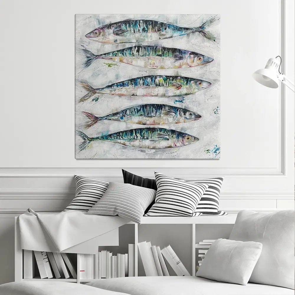 5 Fish Square Canvas Print 5 Fish Square Canvas Print wall art product Nicola Jane Rowles