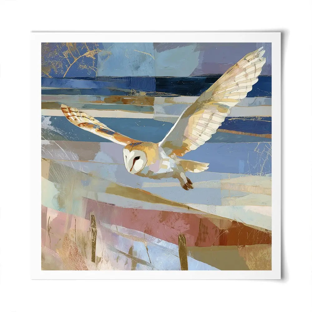 Barn Owl Gliding Over Countryside Square Art Print