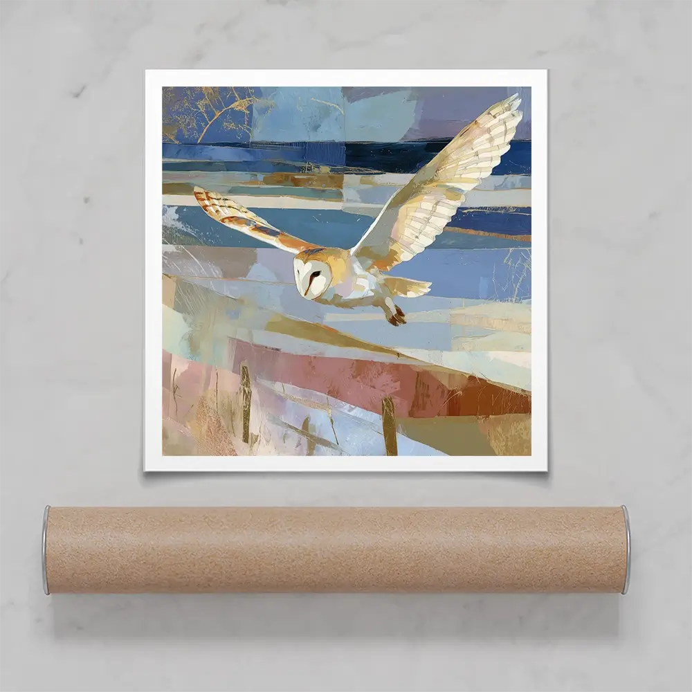 Barn Owl Gliding Over Countryside Square Art Print