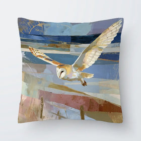 Barn Owl Gliding Over Countryside Cushion