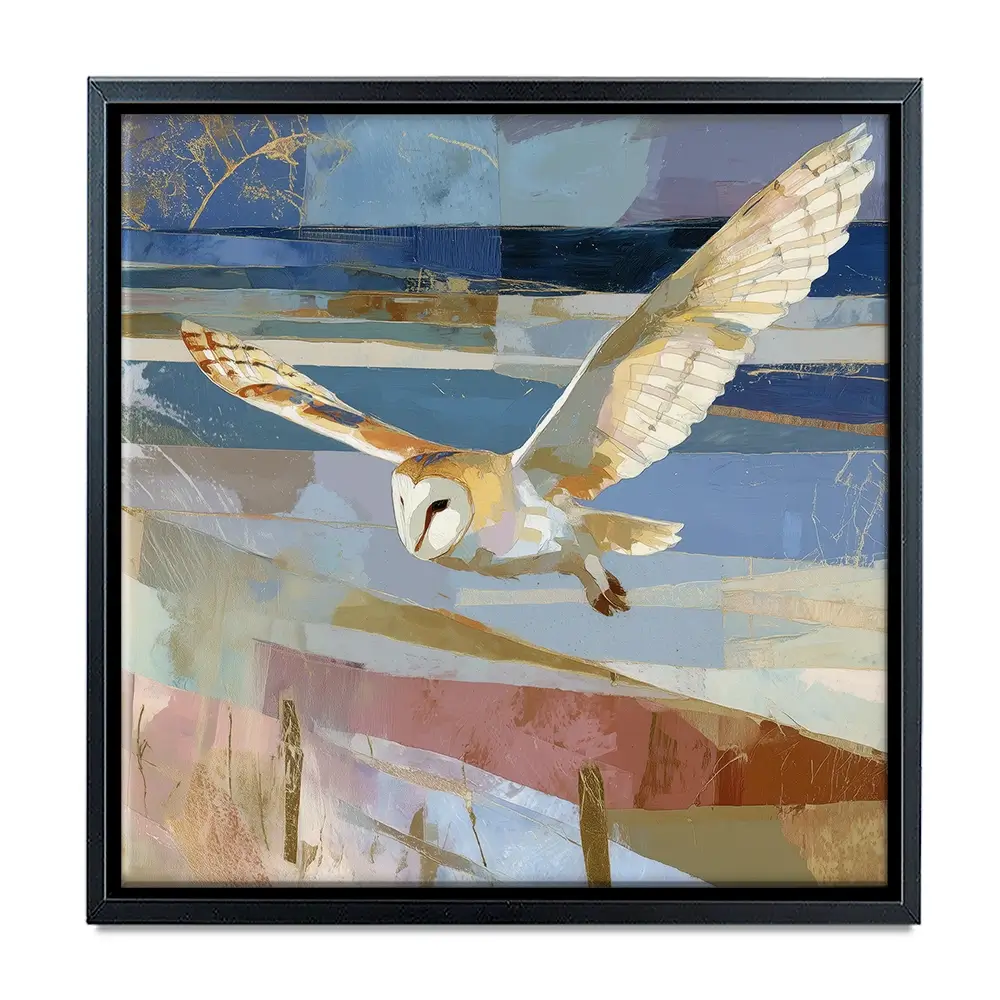 Barn Owl Gliding Over Countryside Square Canvas Print