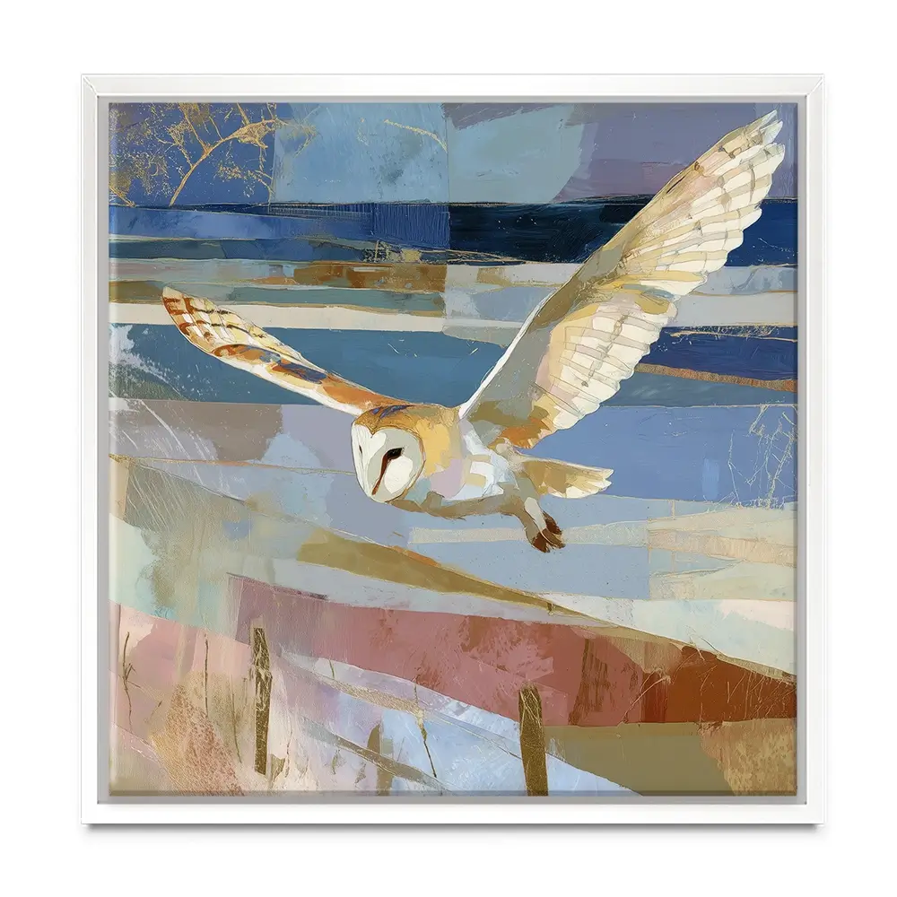 Barn Owl Gliding Over Countryside Square Canvas Print