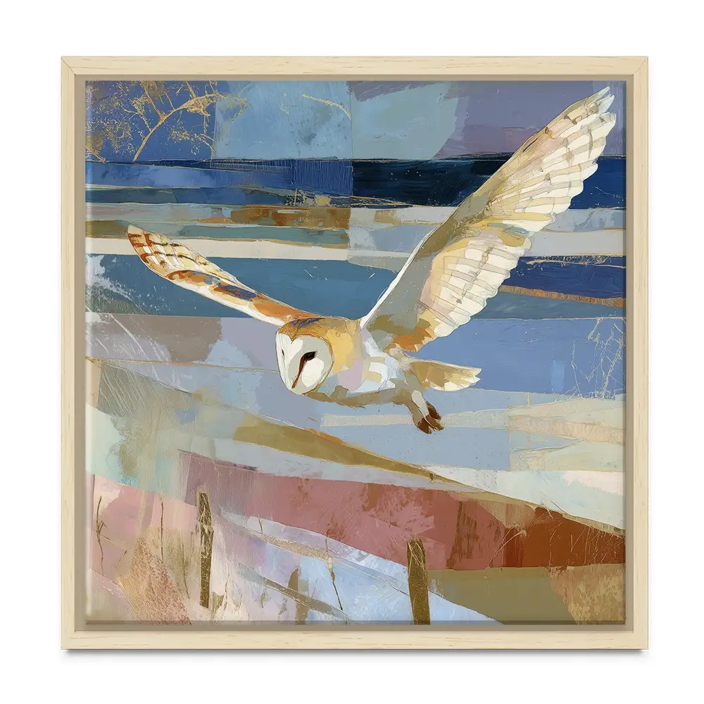 Barn Owl Gliding Over Countryside Square Canvas Print