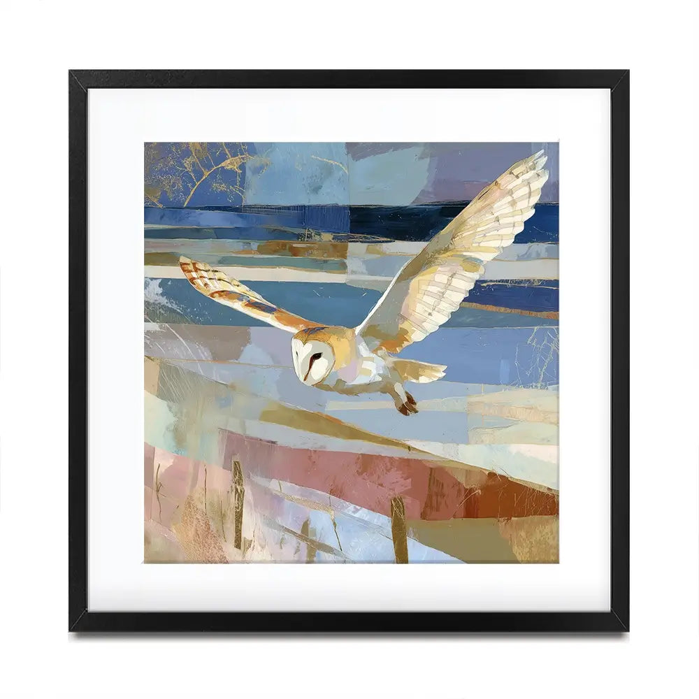 Barn Owl Gliding Over Countryside Square Framed Art Print