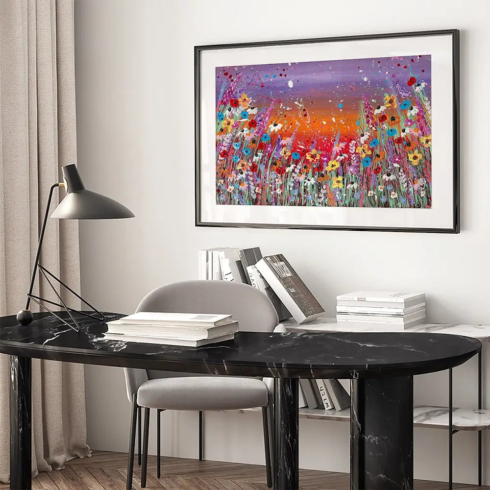 Sunset Splashing Framed Art Print