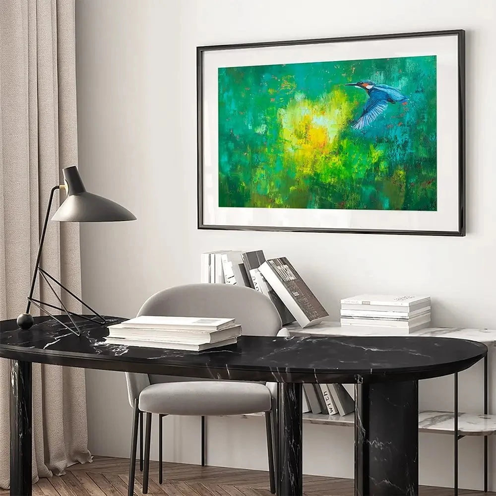 A Flash Of Blue Kingfisher Framed Art Print A Flash Of Blue Kingfisher Framed Art Print wall art product Laure Bury