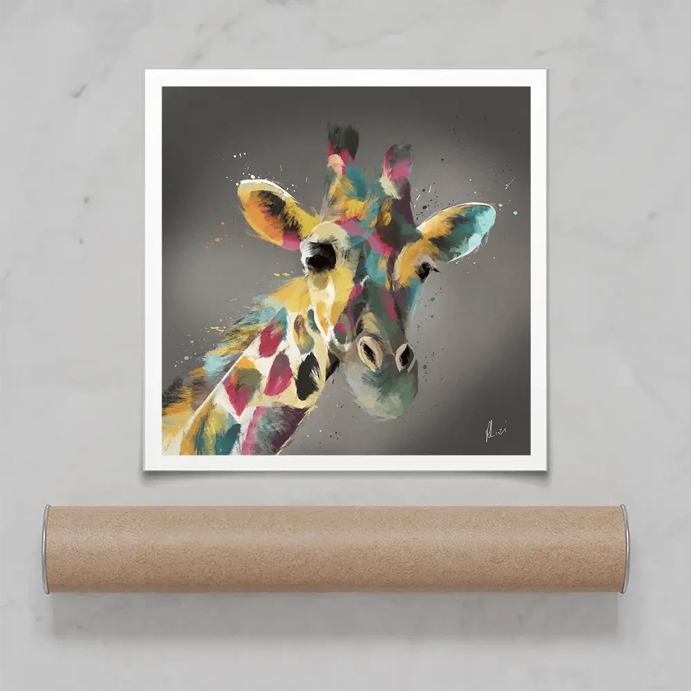 A Giraffe In Multicolour Square Art Print A Giraffe In Multicolour Square Art Print wall art product Aimee Linzi