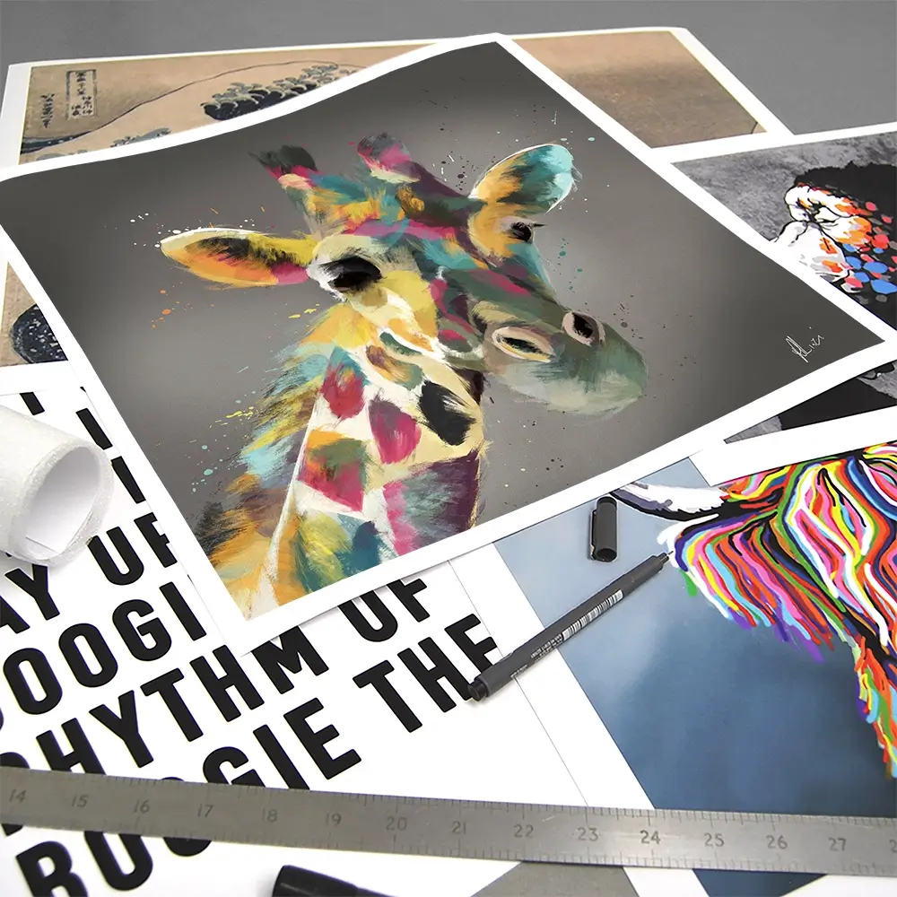 A Giraffe In Multicolour Square Art Print A Giraffe In Multicolour Square Art Print wall art product Aimee Linzi