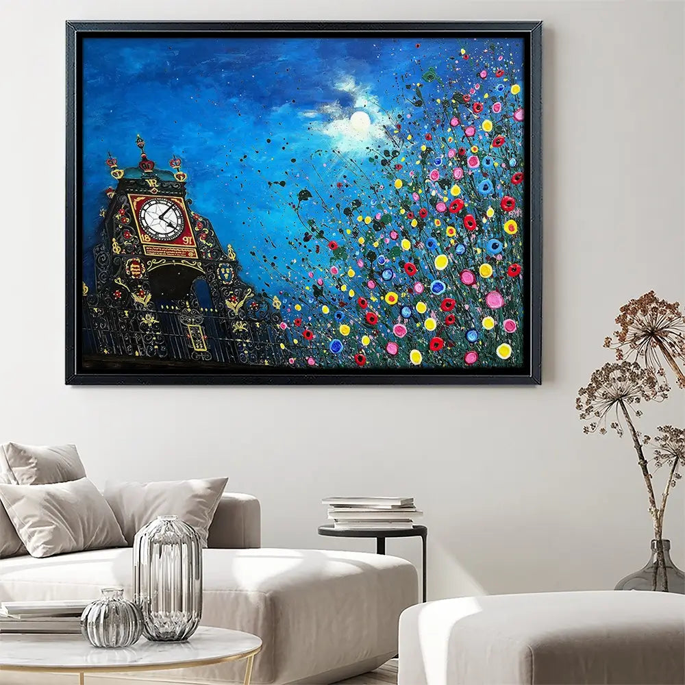 A Moonlit Chester Clock Canvas Print A Moonlit Chester Clock Canvas Print wall art product Jo Gough