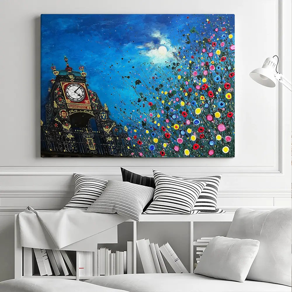 A Moonlit Chester Clock Canvas Print A Moonlit Chester Clock Canvas Print wall art product Jo Gough