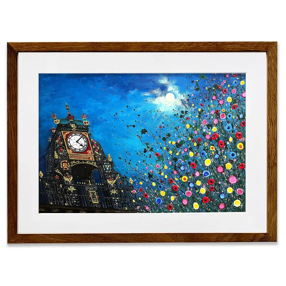 A Moonlit Chester Clock Framed Art Print A Moonlit Chester Clock Framed Art Print wall art product Jo Gough