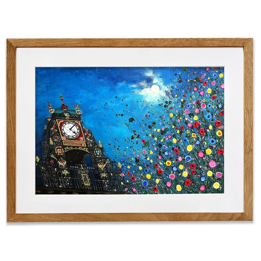 A Moonlit Chester Clock Framed Art Print A Moonlit Chester Clock Framed Art Print wall art product Jo Gough
