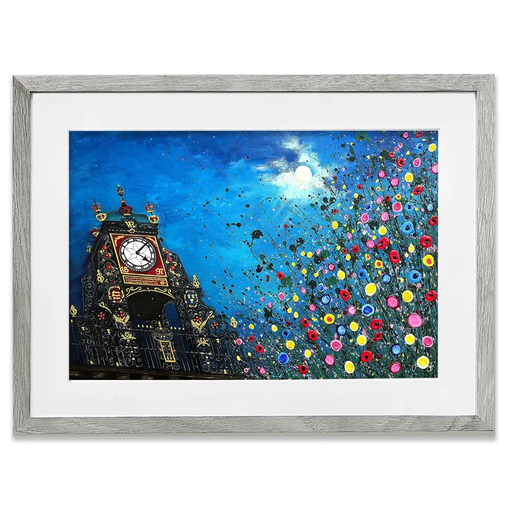 A Moonlit Chester Clock Framed Art Print A Moonlit Chester Clock Framed Art Print wall art product Jo Gough