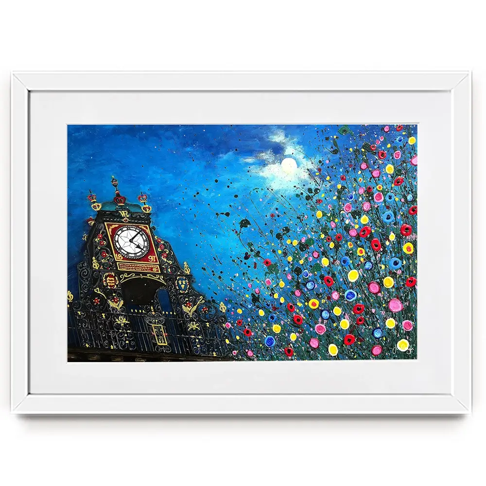 A Moonlit Chester Clock Framed Art Print A Moonlit Chester Clock Framed Art Print wall art product Jo Gough