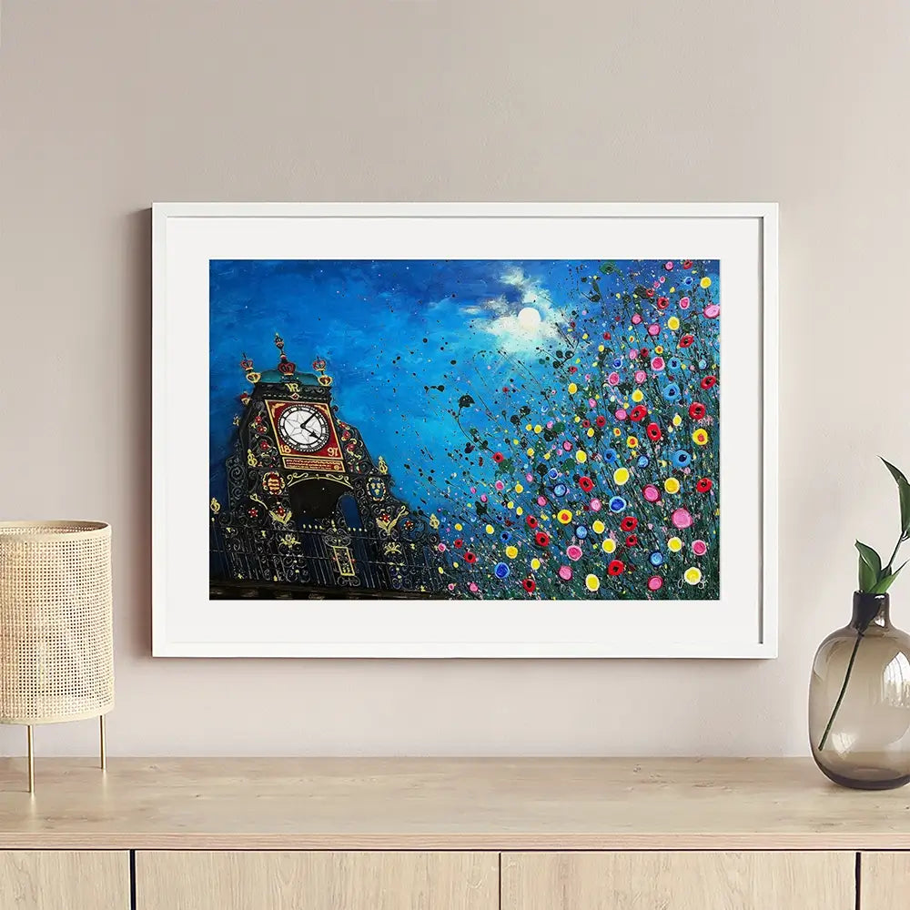 A Moonlit Chester Clock Framed Art Print A Moonlit Chester Clock Framed Art Print wall art product Jo Gough