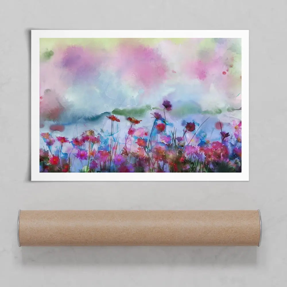 A Watercolour Flower Field Art Print A Watercolour Flower Field Art Print wall art product Art Print Shop