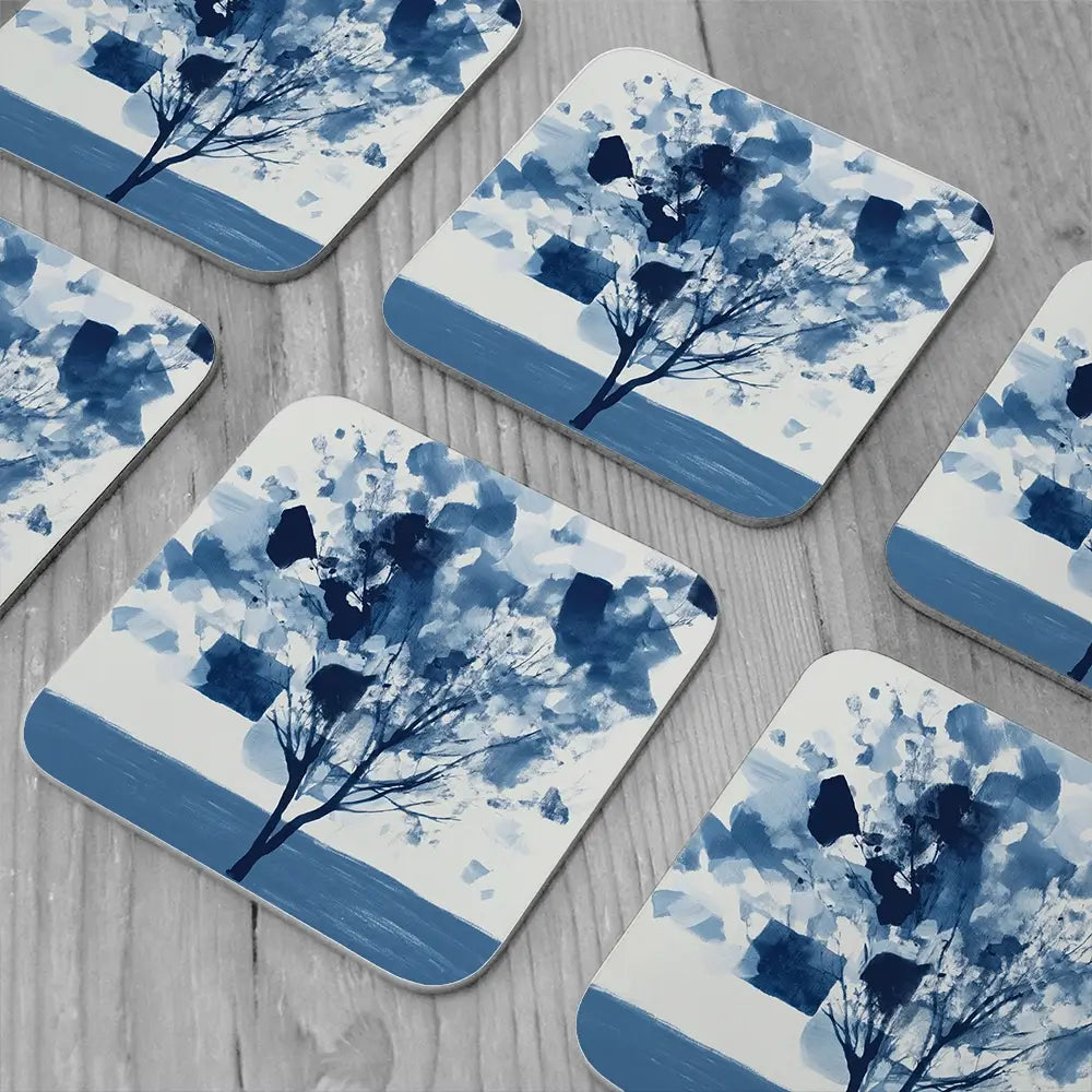 Abstract Blue Tree Coaster Set Abstract Blue Tree Coaster Set wall art product Chromatic Storm Studio