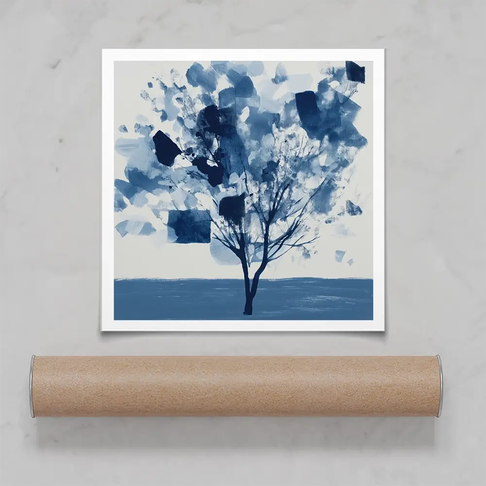Abstract Blue Tree Square Art Print Abstract Blue Tree Square Art Print wall art product Chromatic Storm Studio