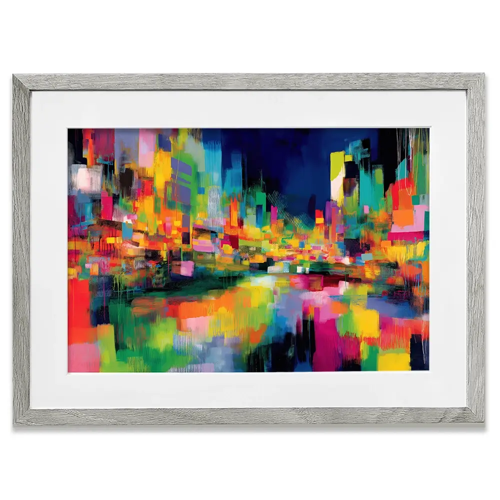 Abstract City At Night Framed Art Print Abstract City At Night Framed Art Print wall art product Chromatic Storm Studio