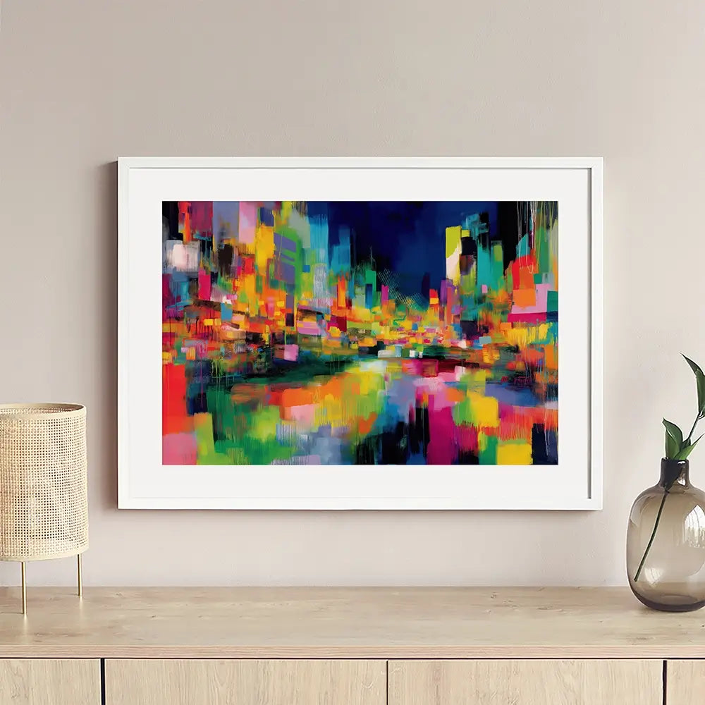 Abstract City At Night Framed Art Print Abstract City At Night Framed Art Print wall art product Chromatic Storm Studio