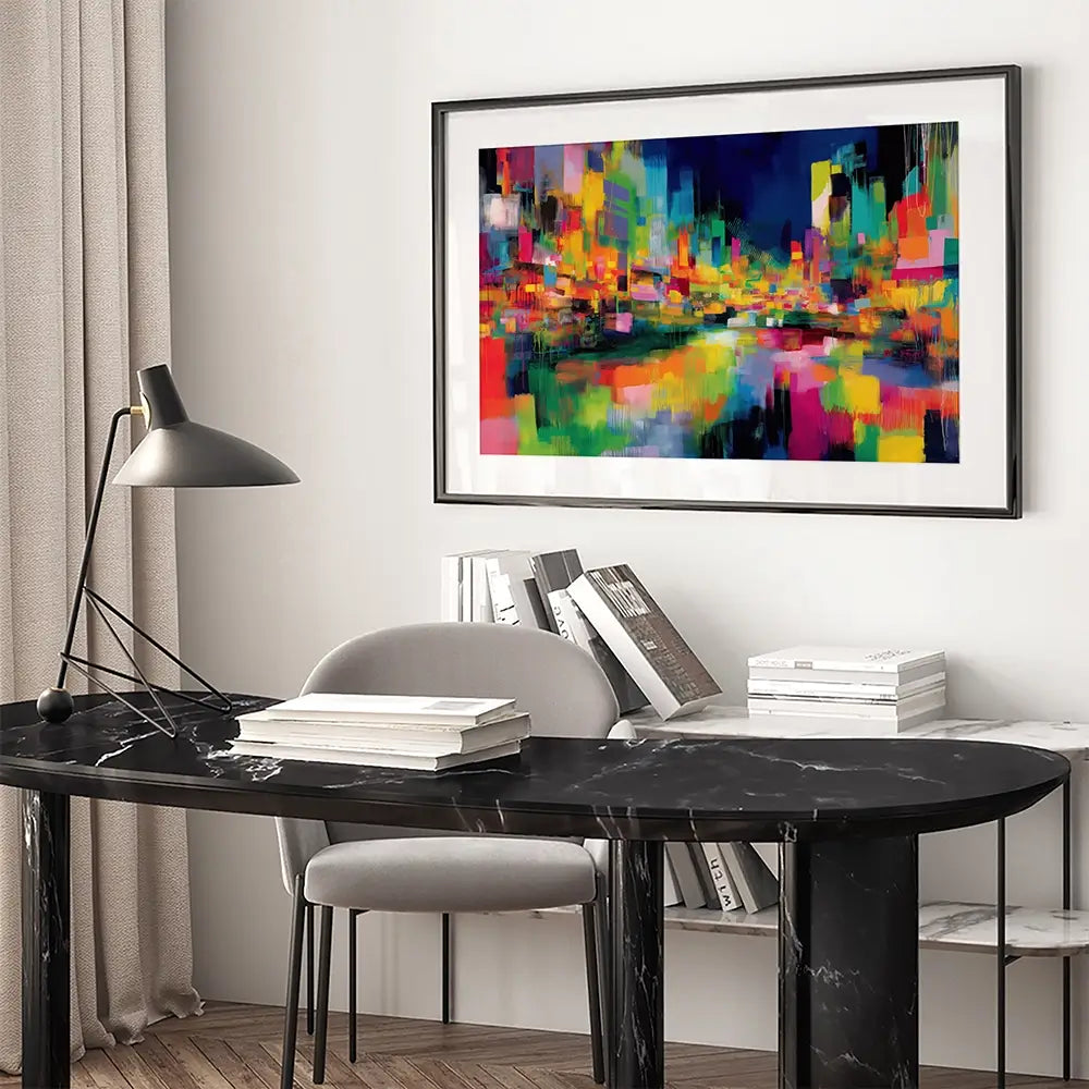 Abstract City At Night Framed Art Print Abstract City At Night Framed Art Print wall art product Chromatic Storm Studio