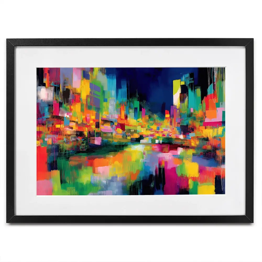 Abstract City At Night Framed Art Print Abstract City At Night Framed Art Print wall art product Chromatic Storm Studio