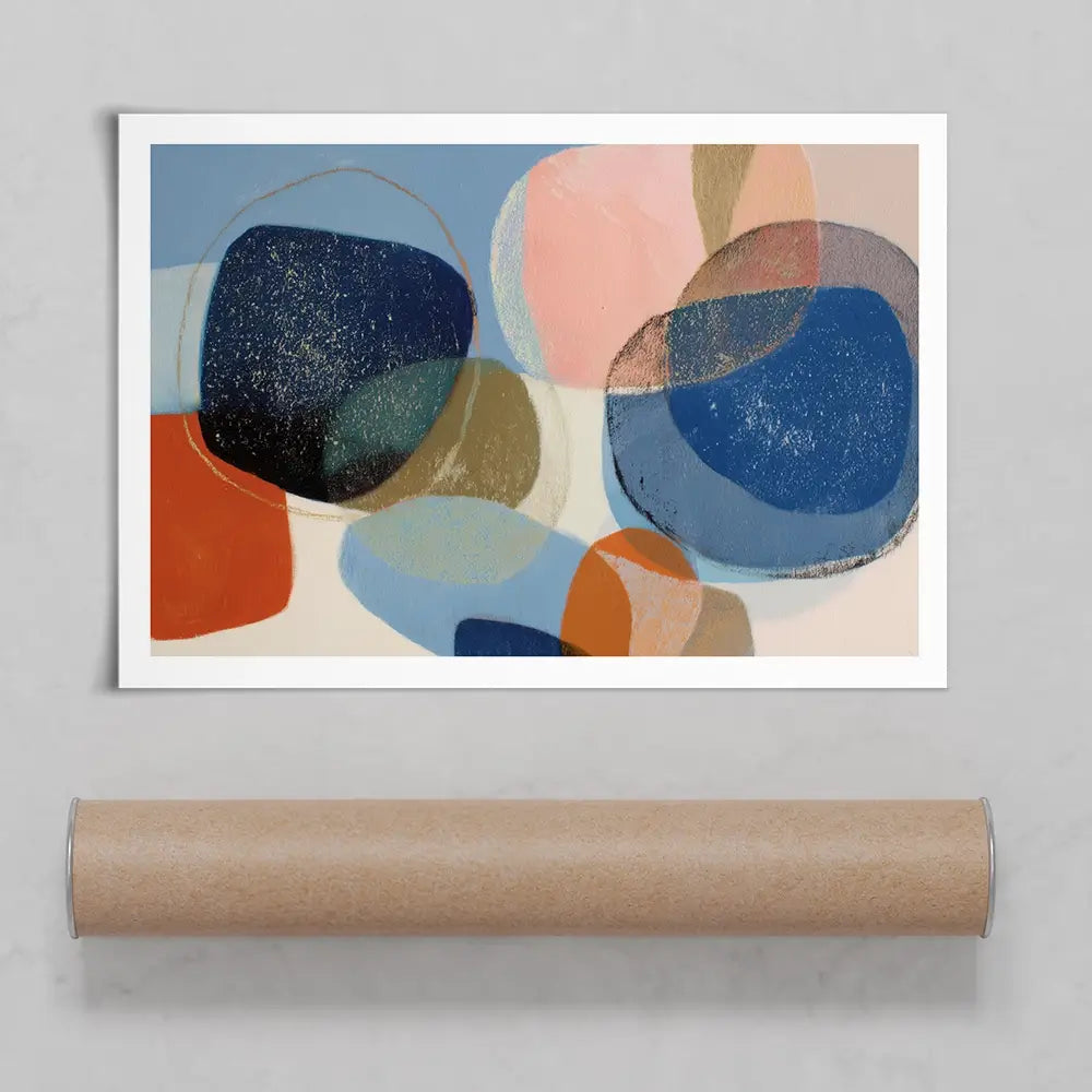 Abstract Geometric In Navy And Coral Art Print Abstract Geometric In Navy And Coral Art Print wall art product Chromatic Storm Studio