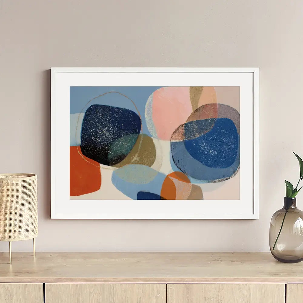 Abstract Geometric In Navy And Coral Framed Art Print Abstract Geometric In Navy And Coral Framed Art Print wall art product Chromatic Storm Studio