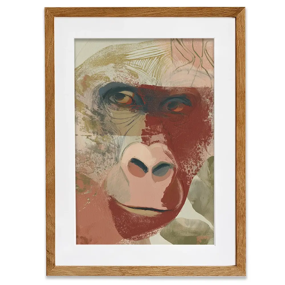 Abstract Gorilla Portrait In Warm Tones Framed Art Print Abstract Gorilla Portrait In Warm Tones Framed Art Print wall art product Chromatic Storm Studio