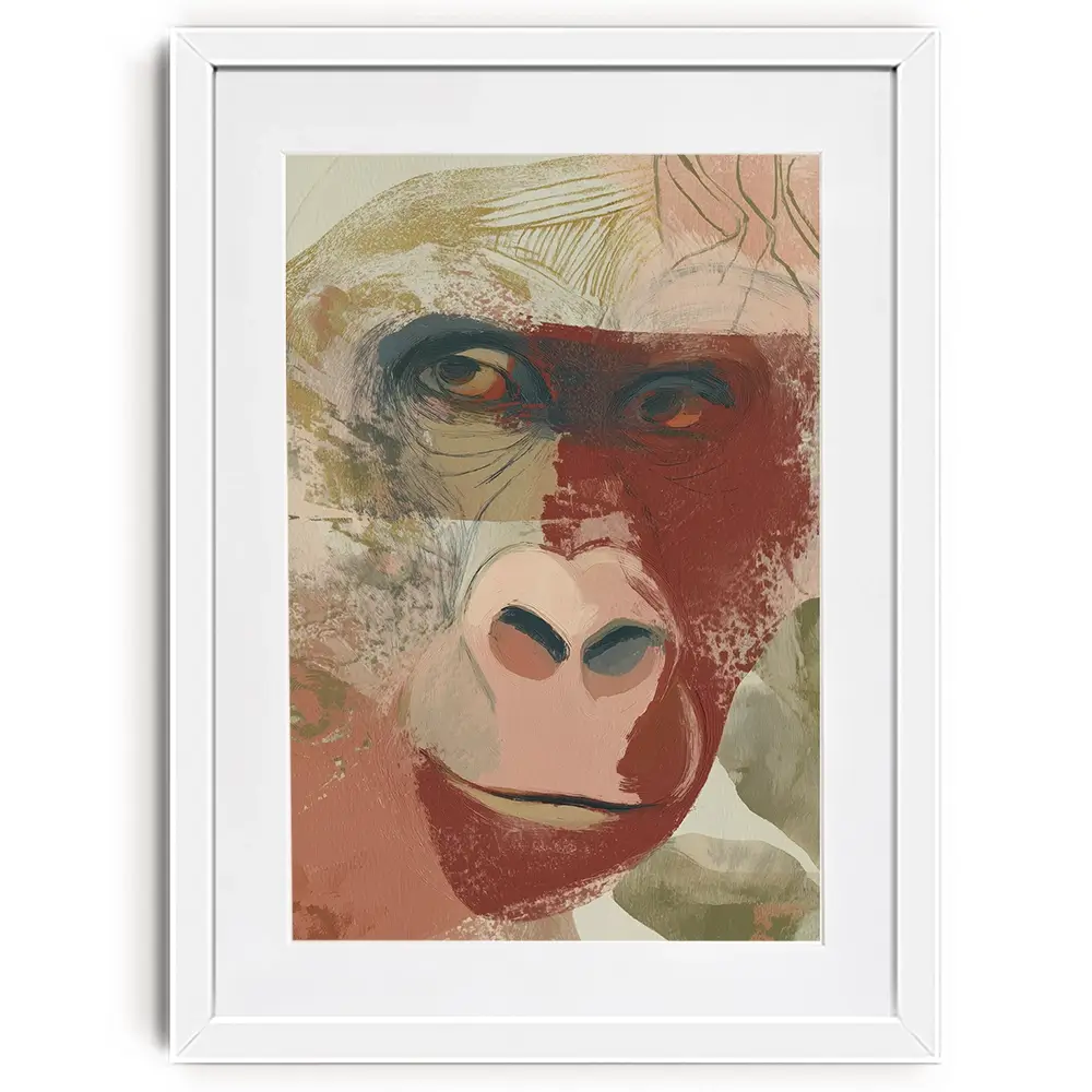 Abstract Gorilla Portrait In Warm Tones Framed Art Print Abstract Gorilla Portrait In Warm Tones Framed Art Print wall art product Chromatic Storm Studio